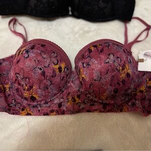 Jessica Simpson Floral Lace Bra - Burgundy and Yellow